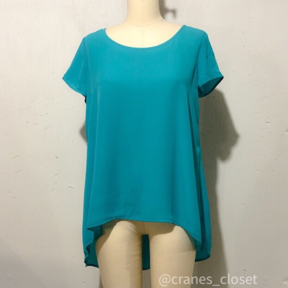 Decree Bright Turquoise Blue Hi-low Flow Blouse L